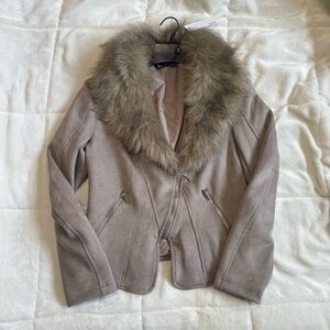 Women's Faux Fur Collar Jacket - Gray